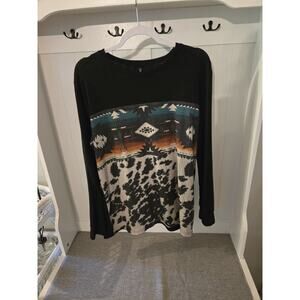 Crazy Train Black Aztec Western light sweater XL